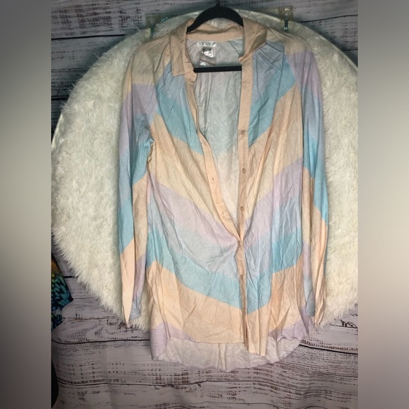 VENUS Cream Blue and Purple Linen Shirt Dress Coverup size Small NWOT - Picture 3 of 12